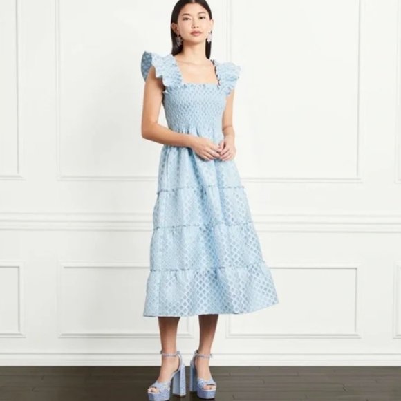 Hill House Dresses & Skirts - Hill House The Ellie Nap Midi Dress In Blue Snowflake Brocade